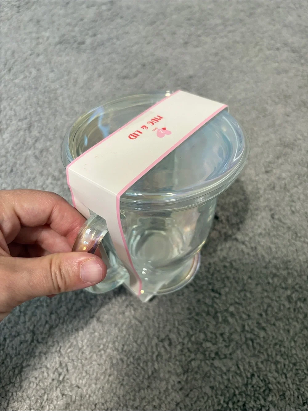 Target Bullseye Playground Valentines Glass Clear Iridescent Mug With Lid NEW